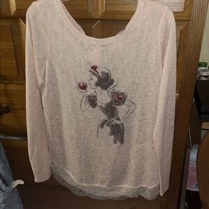 Disneys Snow White Women's Pink Graphic Long Sleeve Top Thin Dressy Sweater